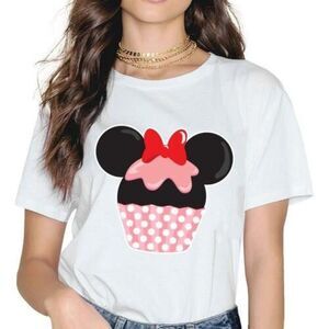 Minnie Letter Bow Print Summer T-Shirt Size